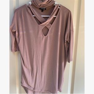 Express CrissCross Cutout Choker Neck Blouse